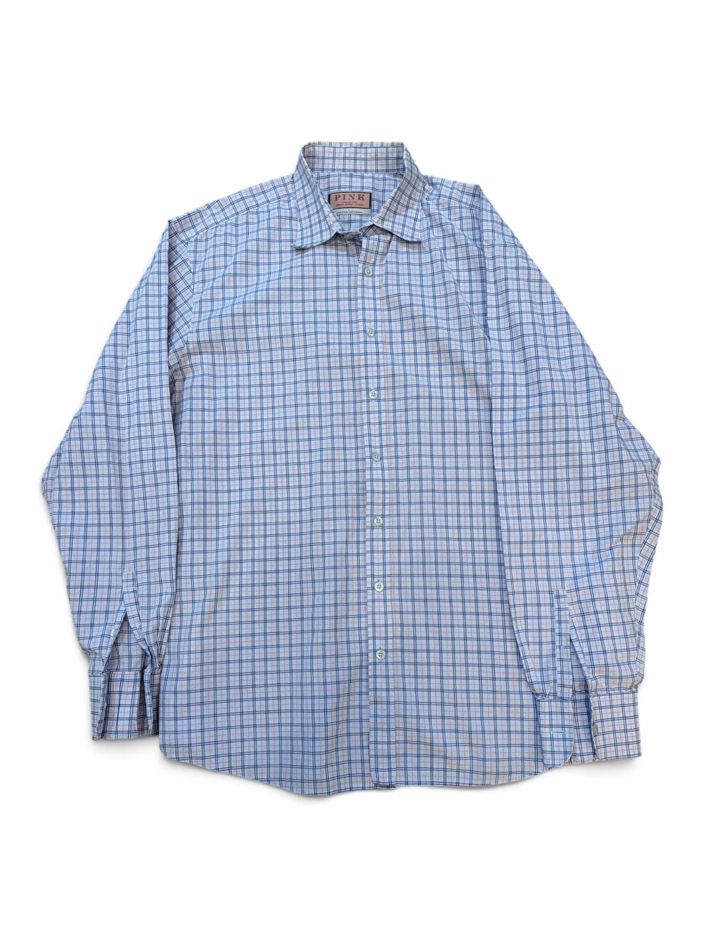Thomas Pink Light Blue and White Checked Dress Shirt